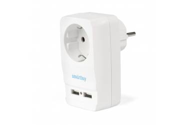 Адаптер-фильтр Smartbuy, 1 гнездо с заземлением 16A, + 2 USB 2.1 A (SBE-16-A05-USB)