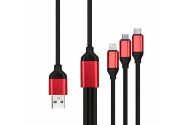 Кабель для зарядки,3-в-1 супертолстый BOLD TYPE C+LIGHTNING+MICROUSB оранж., 3А, TPE, 1 м, Smartbuy 