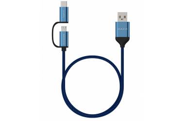 Кабель Maxvi MC-12MT  blue  (Micro USB + переходник Type-C, 1м)