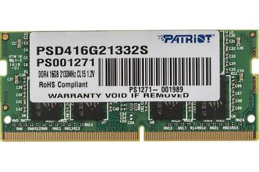 Память DDR4 16Gb 2133MHz Patriot PSD416G21332S RTL PC4-17000 CL15 SO-DIMM 260-pin 1.2В dual rank