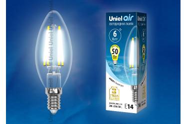 Светодиодная (LED) Лампа FIL (прозрачная) Uniel LED-C35-6W/NW/E14/CL GLA01TR свеча