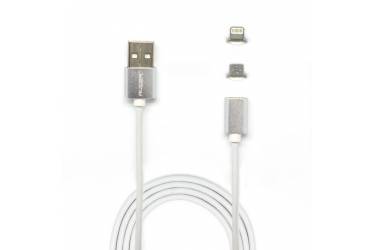 Кабель Auzer 2 в 1 USB A - 8pin/micro USB White магнитные насадки