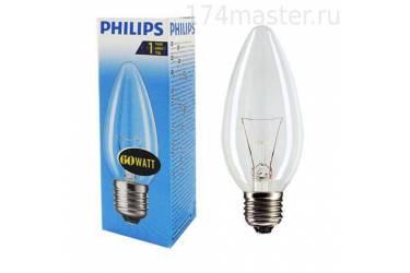 Лампа накаливания PHILIPS B35_60W_CL_E27 свеча