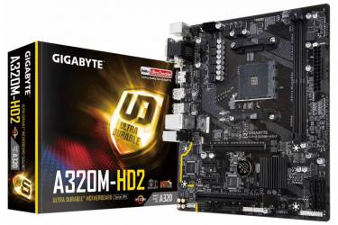 Материнская плата Gigabyte GA-A320M-HD2 Soc-AM4 AMD A320 2xDDR4 mATX AC`97 8ch(7.1) GbLAN RAID+VGA+DVI+HDMI